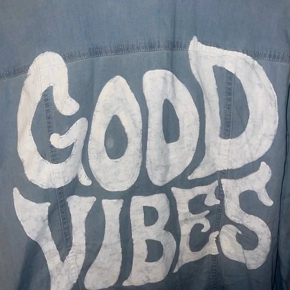 Upcycled Good Vibes hand painted chambray shirt - Picture 2 of 4
